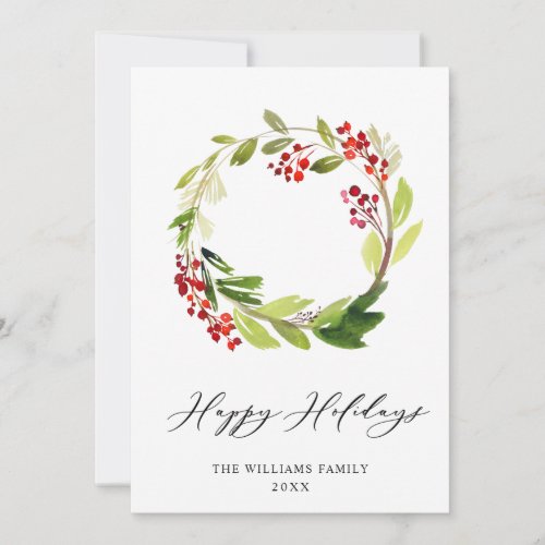 Festive Holly Berry Wreath Christmas Greeting Holiday Card