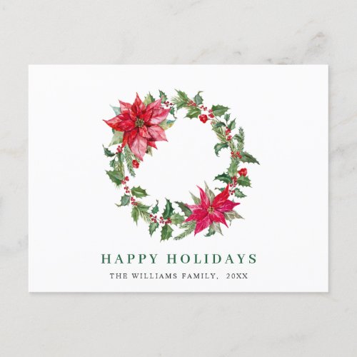 Festive Holly Berry Wreath Christmas Greeting Holiday Postcard