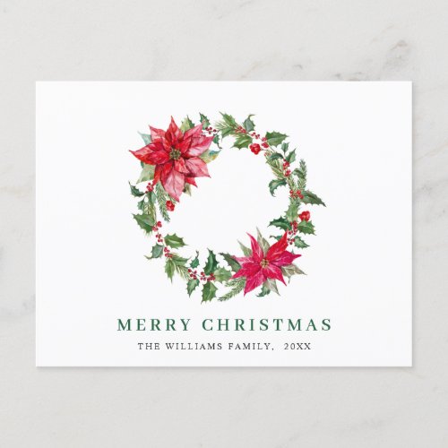 Festive Holly Berry Wreath Christmas Greeting Holiday Postcard