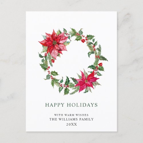 Festive Holly Berry Wreath Christmas Greeting Holiday Postcard