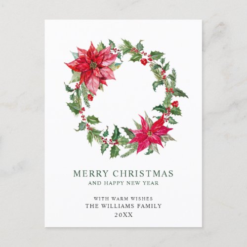 Festive Holly Berry Wreath Christmas Greeting Holiday Postcard