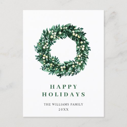 Festive Holly Berry Wreath Christmas Holiday Postcard