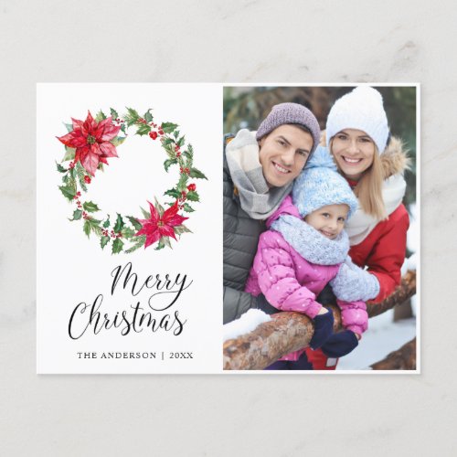 Festive Holly Berry Wreath Christmas PHOTO Holiday Postcard