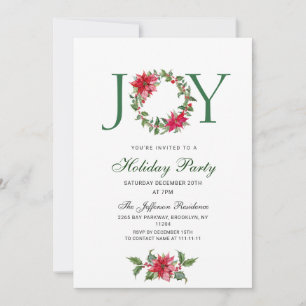 Festive Holly Berry Wreath Holiday Christmas Party Invitation