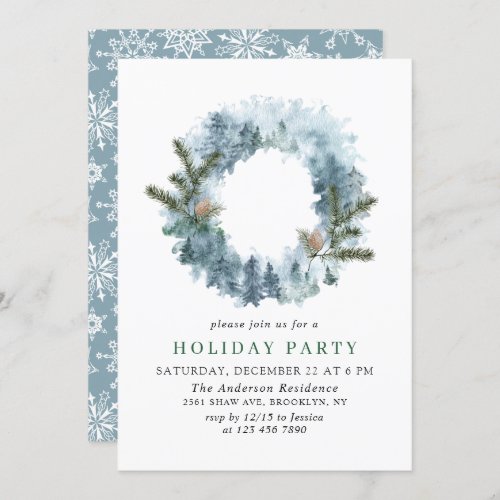 Festive Holly Berry Wreath Holiday Christmas Party Invitation