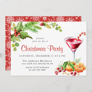 Festive Holly Berry Wreath Holiday Christmas Party Invitation