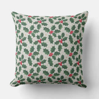 Festive Holly Bliss Throw Pillow