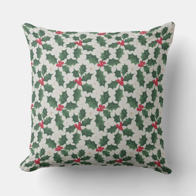 Festive Holly Bliss Throw Pillow (Front)