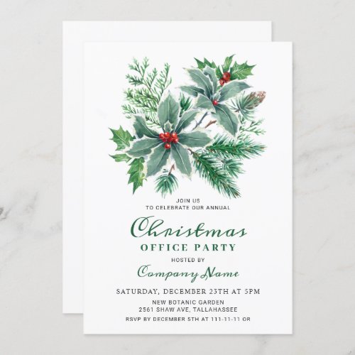 Festive Holly Christmas Corporate Holiday Party Invitation