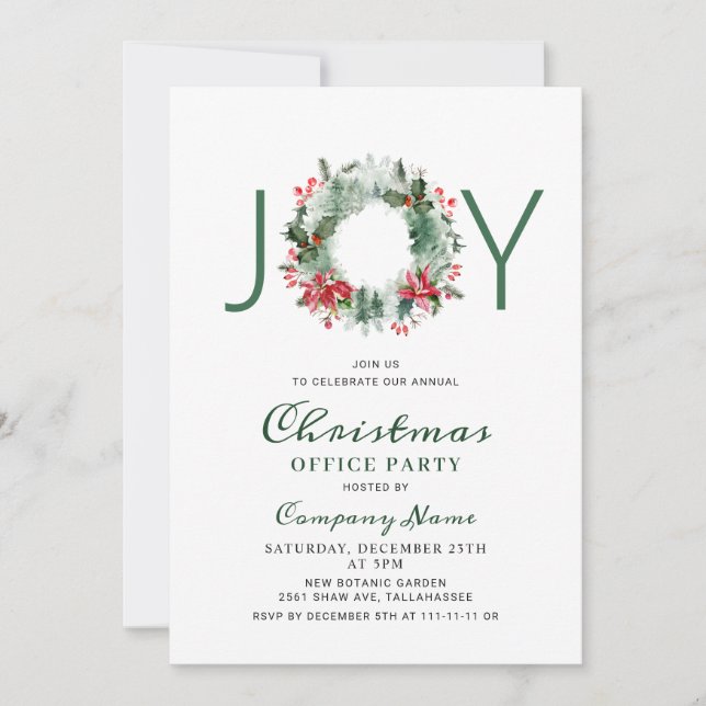 Festive Holly Christmas Corporate Holiday Party Invitation (Front)