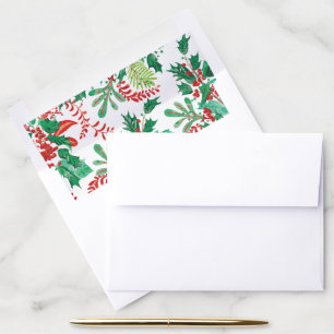 Festive Holly Christmas Red Green Envelope Liner