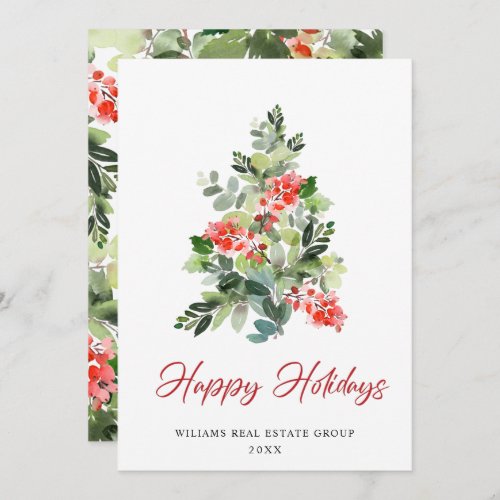 Festive Holly Christmas Tree Corporate Greeting Holiday Card