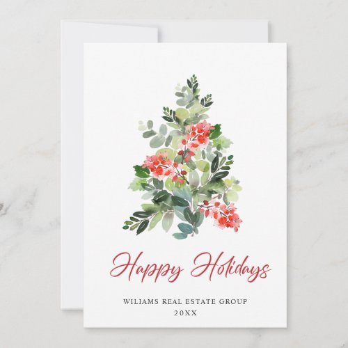 Festive Holly Christmas Tree Corporate Greeting Holiday Card