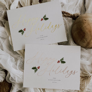 Festive Holly Foil Holiday Card