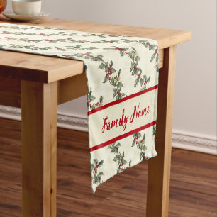 Festive Holly Garland Short Table Runner
