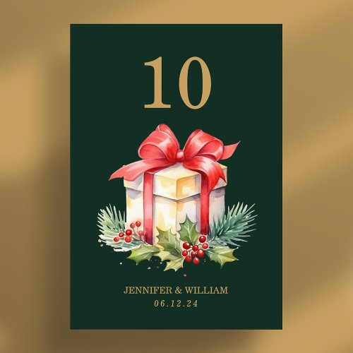 Festive Holly Gift Christmas Holiday Wedding Green Table Number