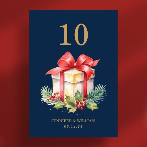 Festive Holly Gift Christmas Holiday Wedding Navy  Table Number