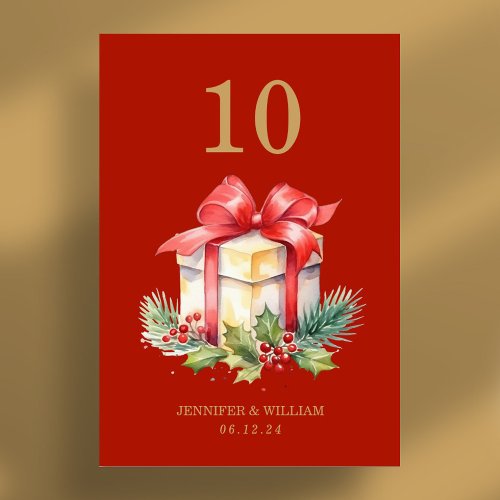 Festive Holly Gift Christmas Holiday Wedding Red  Table Number