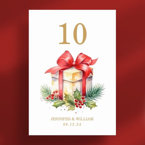 Festive Holly Gift Christmas Holiday Wedding  Table Number