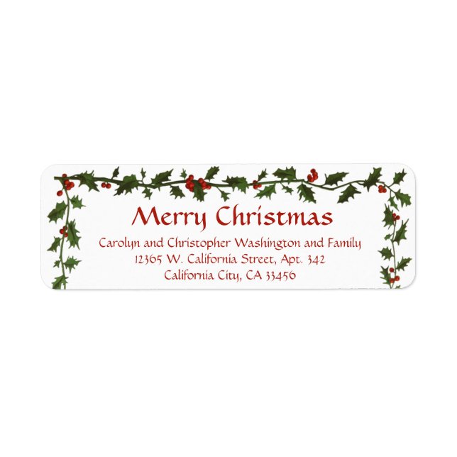 Festive Holly Greenery Simple Christmas Elegant Label (Front)