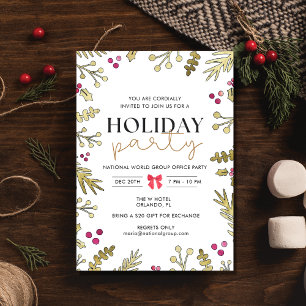 Festive Holly Holiday Christmas Party Invitation