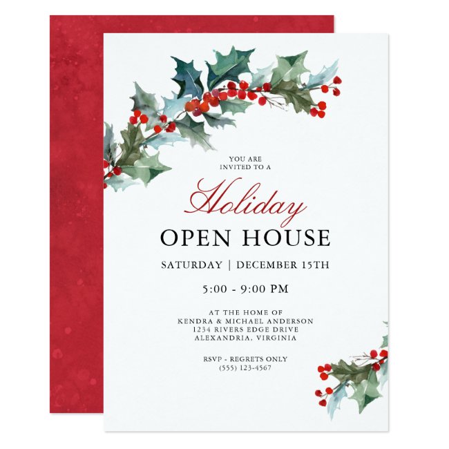 Festive Holly Holiday Open House Invitation