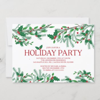 Festive Holly Holiday Party Invitation by celebrateitholidays at Zazzle
