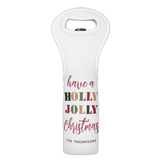 Festive Holly Jolly Christmas Personalized Wine Bag