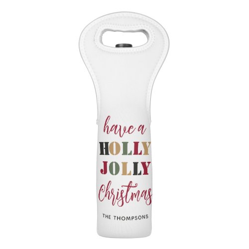 Festive Holly Jolly Christmas Personalized Wine Bag