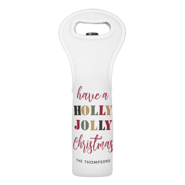 Festive Holly Jolly Christmas Personalized Wine Bag (Front)