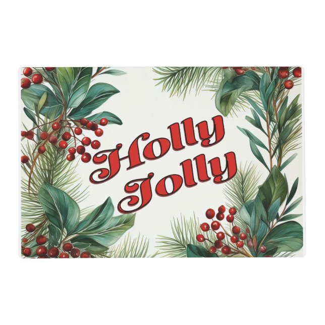 Festive "Holly Jolly" Christmas Script  Placemat (Front)