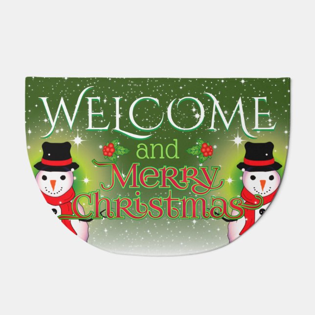 Festive Holly Jolly Snowman on Christmas Doormat (Front)