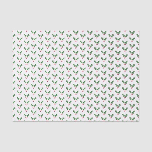 Festive Holly Leaves and Berries Christmas Pattern Tissue Paper (Front)