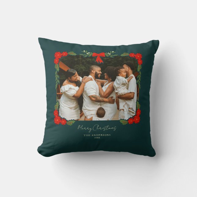 Festive Holly Leaves Personalized Throw Pillow (Front)