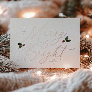 Festive Holly Merry and Bright Foil Holiday Card
