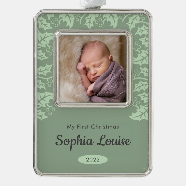 Festive Holly | My First Christmas Photo Ornament (Front)