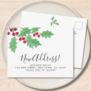 Festive Holly New Address Moving Announcement Postcard