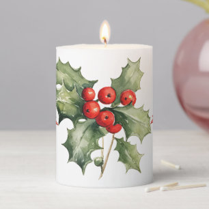 Festive Holly Pillar Candle