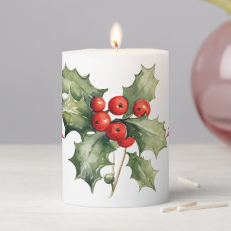 Festive Holly  Pillar Candle