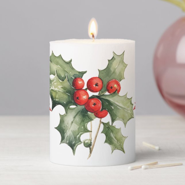 Festive Holly  Pillar Candle (In Situ)