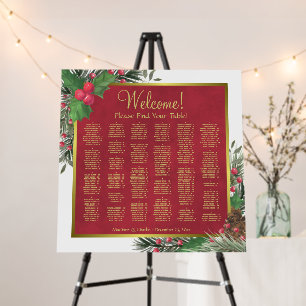 Festive Holly & Pine Alphabetical Seating Chart Foam Board
