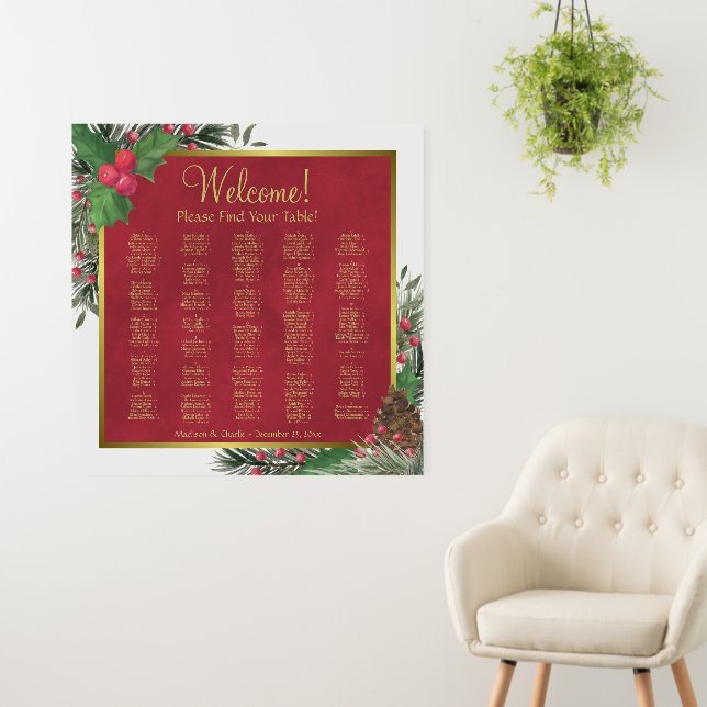 Festive Holly & Pine Alphabetical Seating Chart Foam Board (In Situ (Wall))