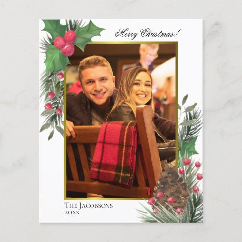 Festive Holly  Pine BUDGET Christmas Photo Card