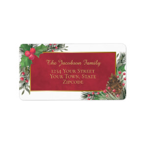 Festive Holly & Pine Holiday Return Address Label