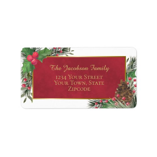 Festive Holly  Pine Holiday Return Address Label
