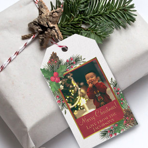 Festive Holly & Pine Merry Christmas Holiday Gift Tags