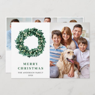 Festive Holly Wreath Christmas 4 PHOTO Greeting Holiday Card