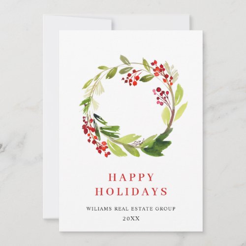 Festive Holly Wreath Christmas Corporate Greeting Holiday Card