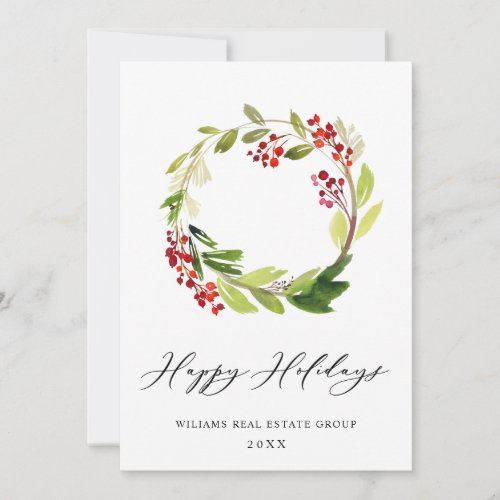 Festive Holly Wreath Christmas Corporate Greeting Holiday Card