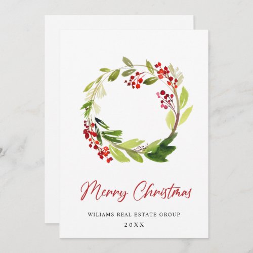 Festive Holly Wreath Christmas Corporate Greeting Holiday Card